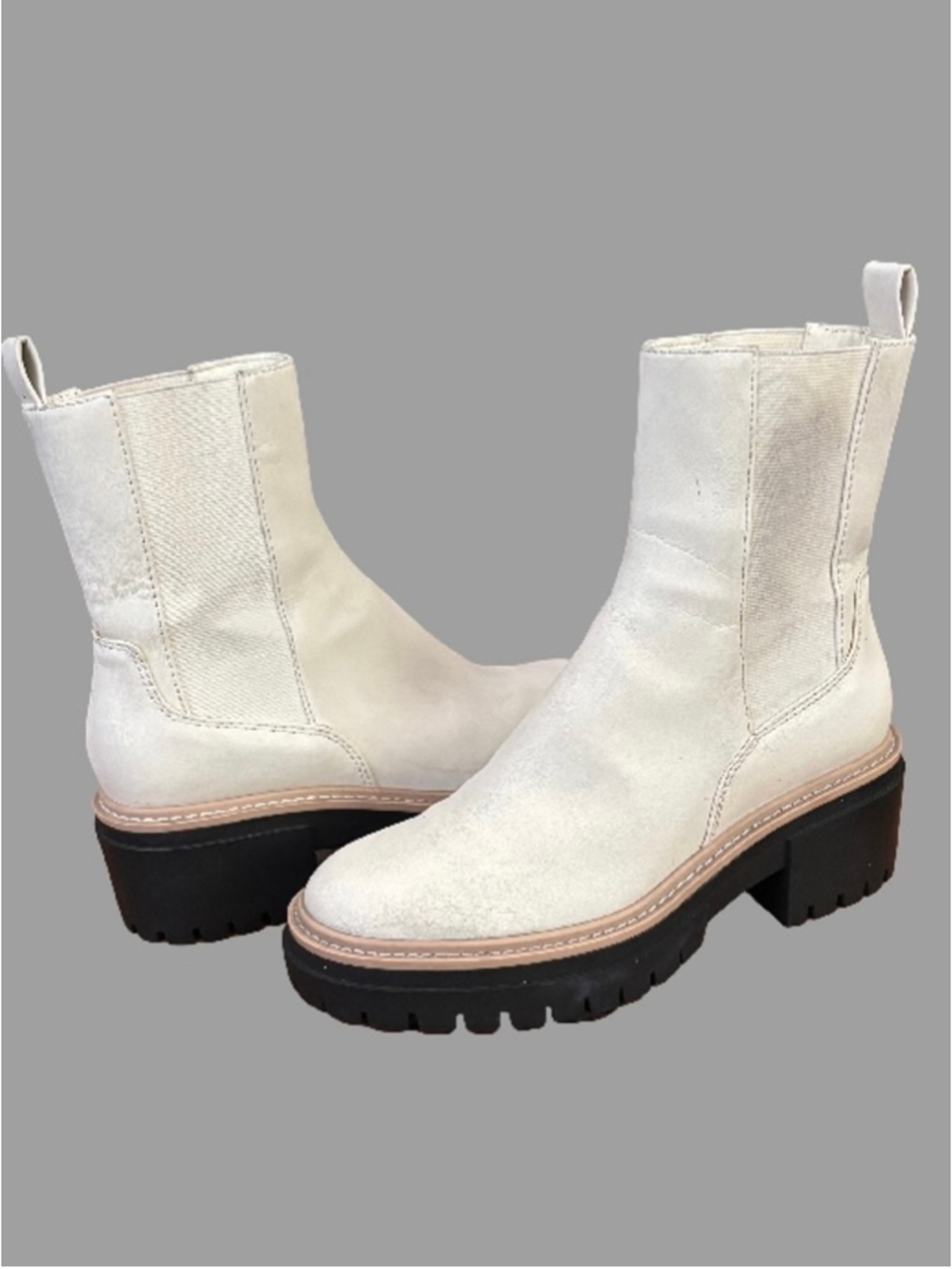 Open Edit white vegan lthr blk lug sole Ankl boots SZ 7 festival indie - Picture 3 of 10